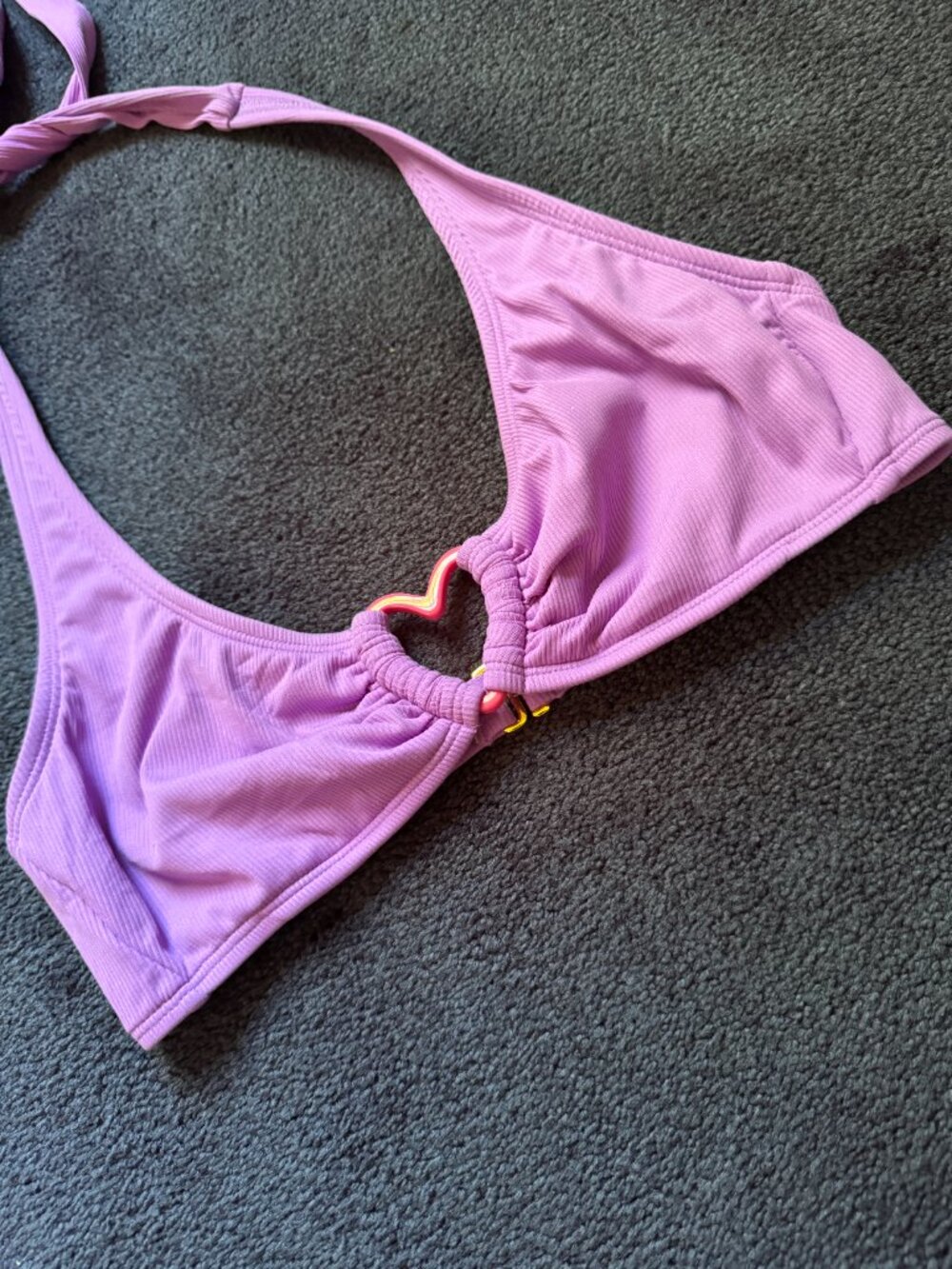 Like New Lavender Ribbed Heart Ring Halter Bikini Top Sz S - Picture 2 of 5